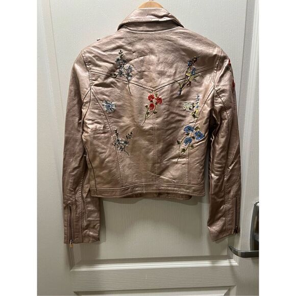 Runaway Basic Embroidered Faux Leather Moto Jacket in  Light pink size S - Picture 3 of 3